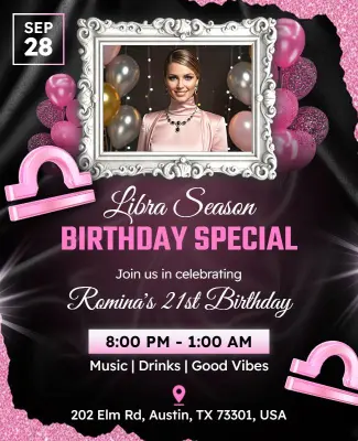 Libra Season Birthday Celebration Party Flyer Template