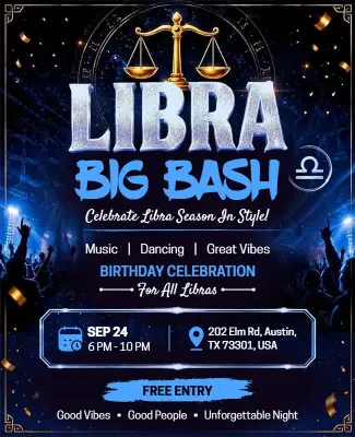 Libra Zodiac Birthday Bash Flyer Template