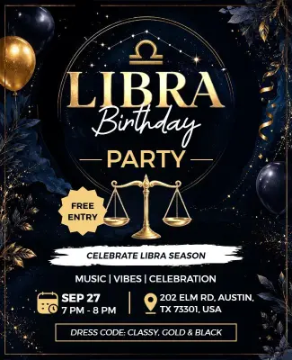 Libra Zodiac Birthday Party Flyer Template