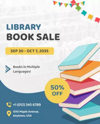 Book Sale Discount Library Flyer Template