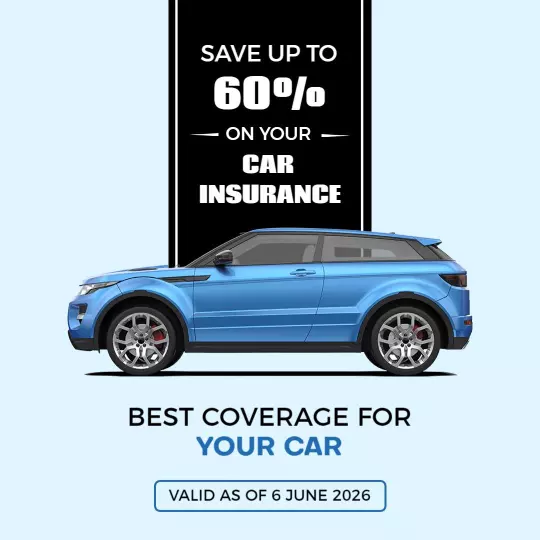 Light Blue Car Insurance Savings Offer with Coverage Details Ad Template