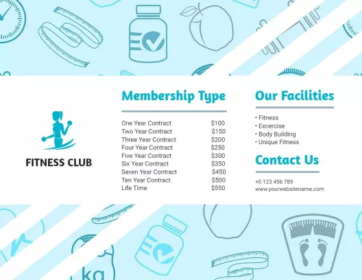 Light Blue Fitness Club Membership and Facilities Brochure Template