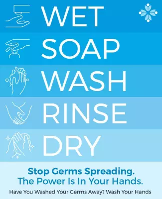 Light Blue Hygiene Awareness Handwashing Instructions Poster Template
