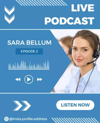 Light Blue Live Podcast with Speaker Image Poster Template