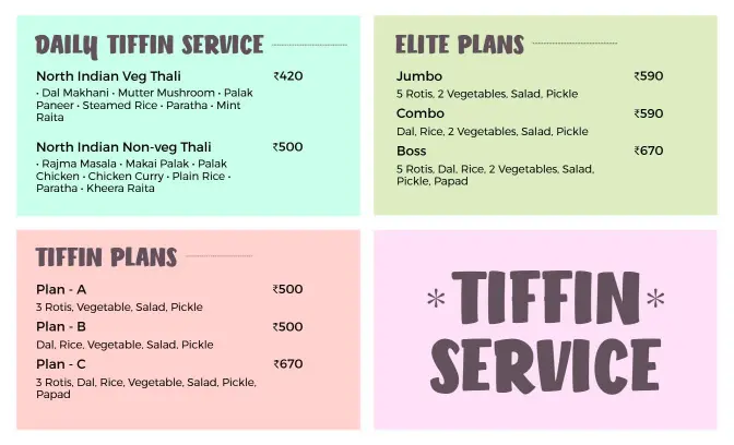 Light Pastel Elegant Tiffin Service Options Menu Template