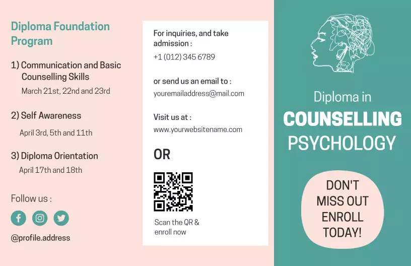 Light Pink Modern Counseling Diploma Foundation Program Brochure Template