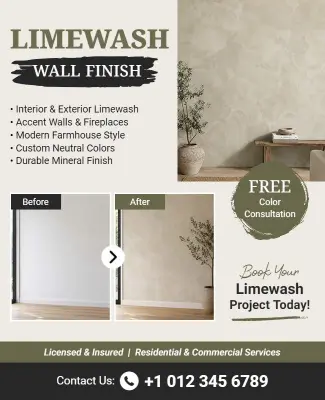 Limewash Wall Finish Service Promotion Flyer Template