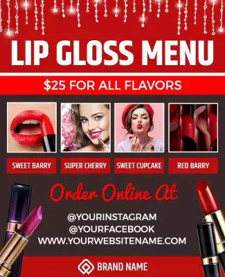 Lip Gloss Flavor Menu Promotional Flyer Template