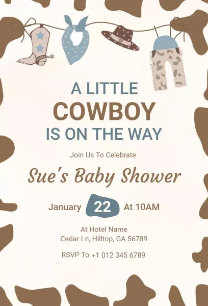 Little Cowboy-Themed Baby Shower Celebration Invitation Template