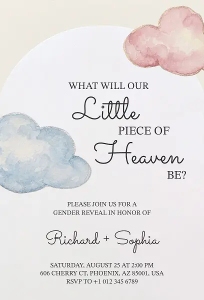Little Piece of Heaven Gender Reveal Invitation Template