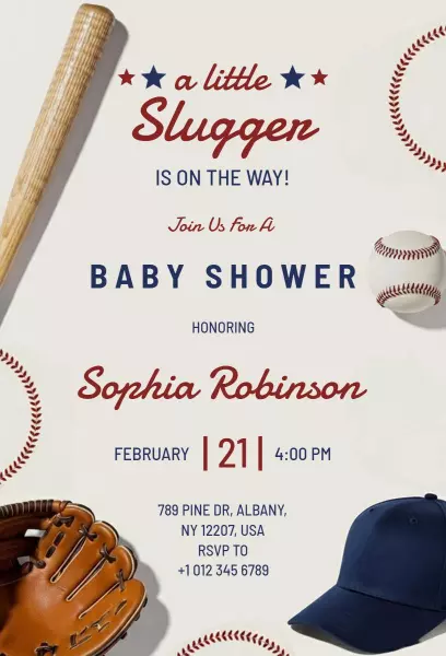Little Slugger Baseball Sports Baby Shower Invitation Template