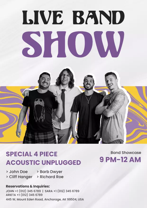 Live Band Acoustic Unplugged Show A4 Flyer Template
