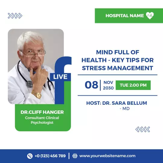 Live Health Webinar on Stress Management Tips with Clinical Psychologist Ad Template