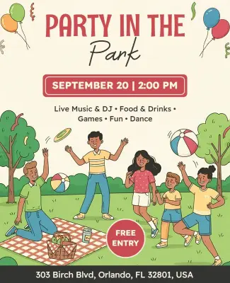 Live Music and Games Park Party Flyer Template