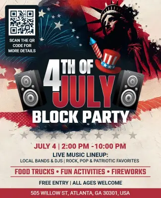 Live Music Fourth of July Block Party Flyer Template