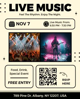 Live Music Night Event QR Code Flyer Template