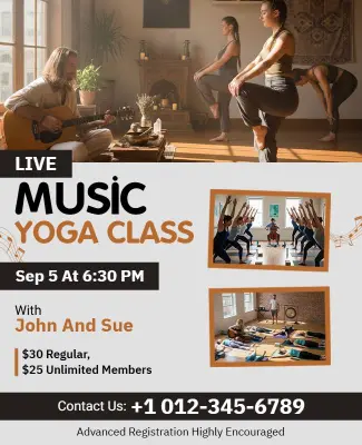 Live Music Yoga Class Promotional Flyer Template