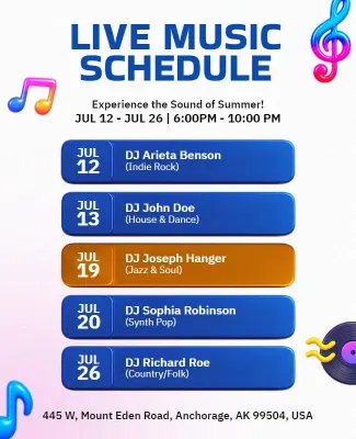 Live Summer Music Schedule Flyer Template