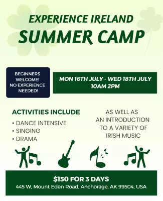 Lively Green Experience Ireland Summer Camp Poster Template