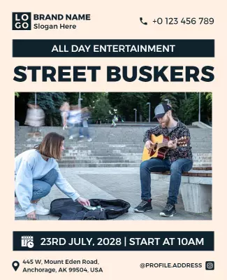 Lively Outdoor Street Buskers Entertainment Event Poster Template
