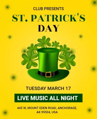 Lively Yellow St. Patrick's Day Party with Shamrocks Poster Template