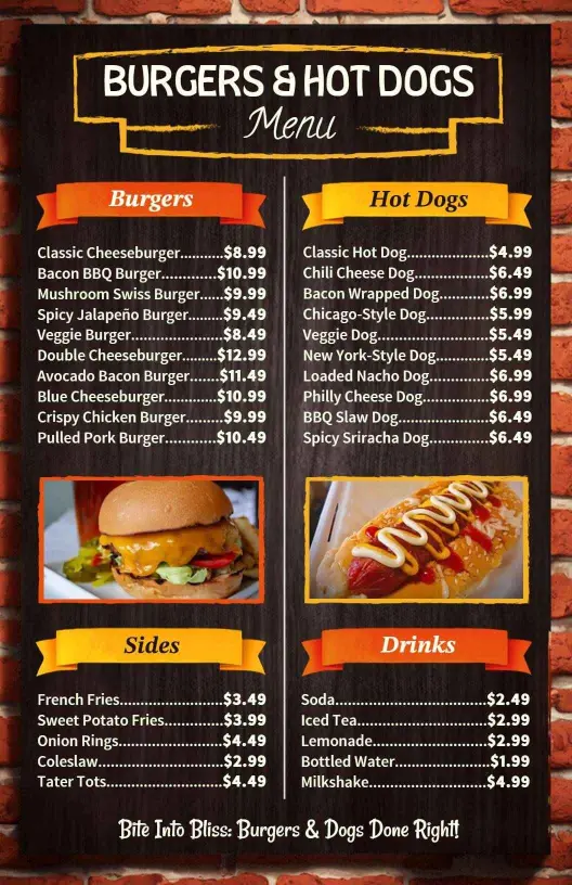 Loaded Hot Dogs and Tasty Burger Menu Template