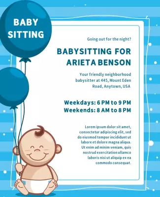 Cheerful Baby Sitting Services with Blue Balloons Flyer Template