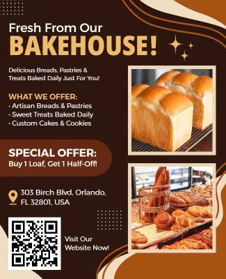 Local Bakehouse Fresh Bread Announcement Flyer Template