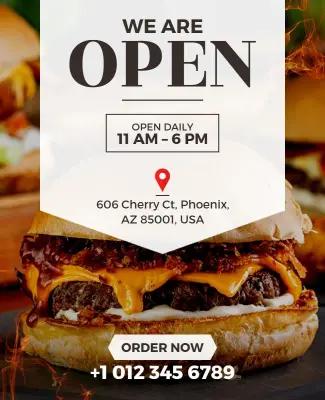 Local Burger Restaurant Open Hours Flyer Template