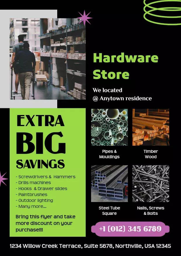 Local Hardware Store Promotional Savings A4 Flyer Template