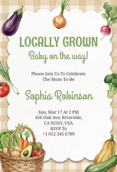 Locally Grown Vegetable Themed Baby Shower Invitation Template