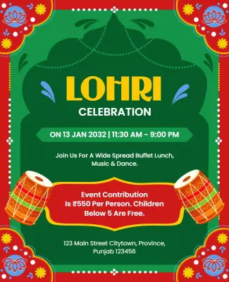 Lohri Celebration Festival Invitation Flyer Template