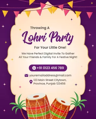 Lohri Celebration Invitation Flyer for Kids Party Template