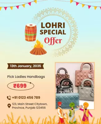 Lohri Festival Handbag Special Offer Flyer Template