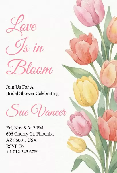 Love in Bloom Elegant Bridal Shower Invitation Template