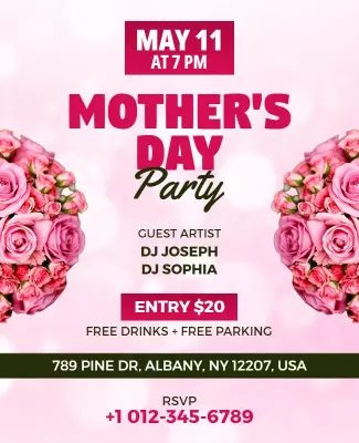 Lovely Blush Rose Floral Mother's Day Festivity Poster Template