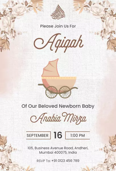Lovely Floral Aqiqah Ceremony Celebration Invitation Template