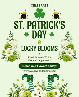 Lucky Blooms Green and White St. Patrick's Poster Template