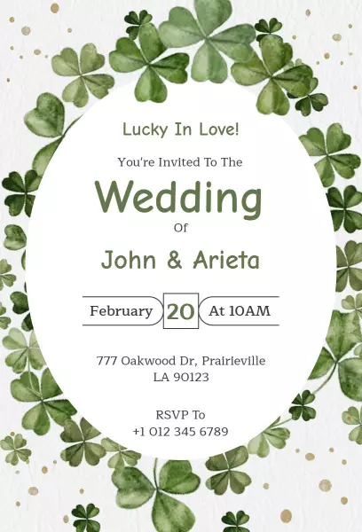 Lucky Greenery Wedding Celebration Invitation Template