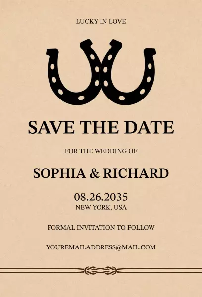 Lucky Horseshoe Rustic Save The Date Wedding Invitation Template