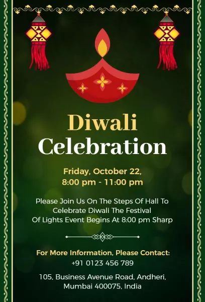 Luminous Diwali Festival Celebration Evening Invitation Template