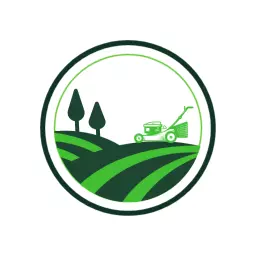 Lush Green Fields with Lawnmower Representing Lawn Care Logo Template