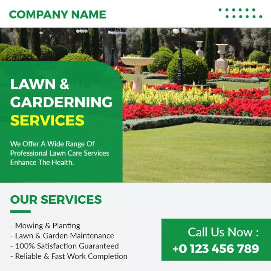 Lush Green Lawn and Gardening Services Promotion Ad Template