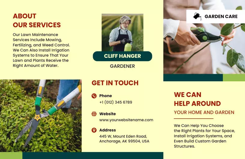 Lush Green Lawn Care and Gardening Services Brochure Template