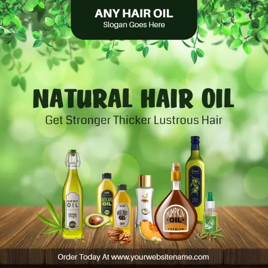 Lush Green Natural Hair Oil for Stronger Thicker Hair Ad Template