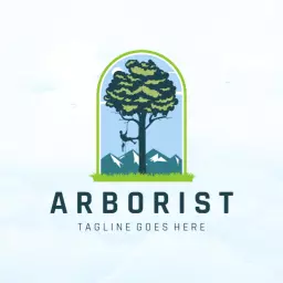 Lush Green Tree Surrounded by Mountains for Arborist Logo Template