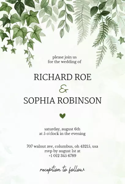 Lush Greenery Elegance Wedding Celebration Invitation Template