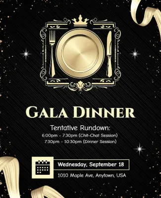 Luxurious Black and Gold Gala Dinner Celebration Flyer Template