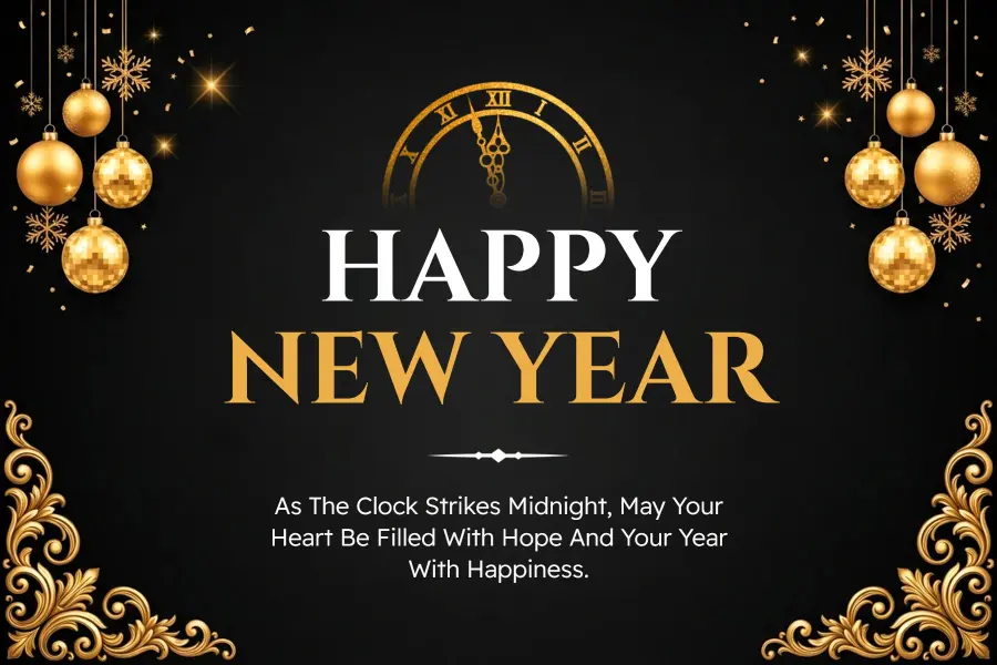 Luxurious Black and Gold Happy New Year Postcard Template