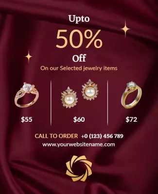Luxurious Burgundy Jewelry Sale Discount Poster Template